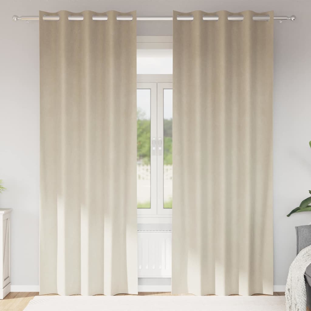 Blackout Curtains 2 pcs Cream 140 x 225 cm Velvet