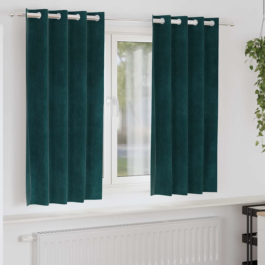 Blackout Curtains 2 pcs Dark Green 140 x 175 cm Velvet