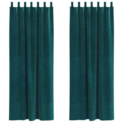 Blackout Curtains 2 pcs Dark Green 140 x 225 cm Velvet
