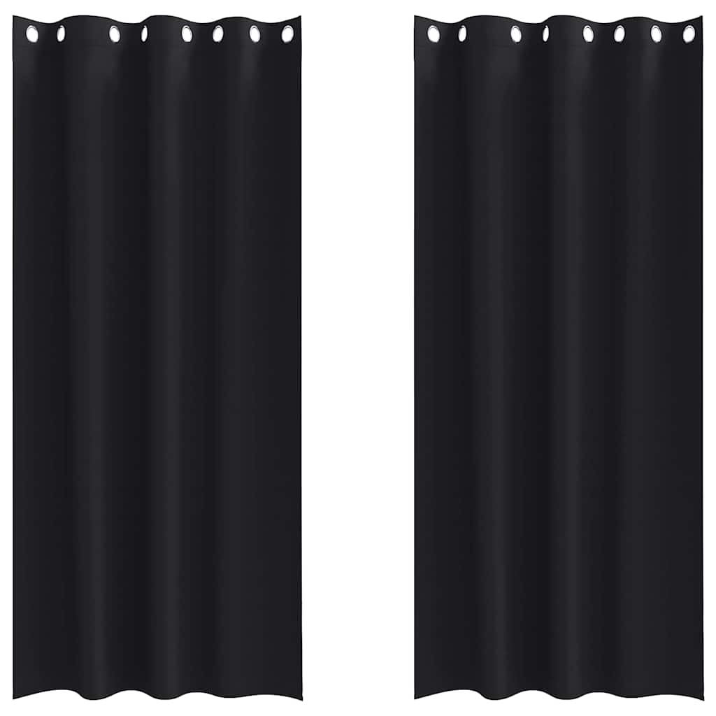 Blackout Curtains with Rings 2 pcs Black 225 x 140 cm Polyester