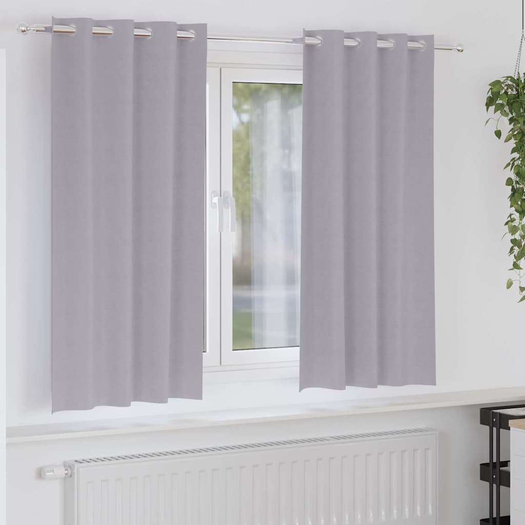 Blackout Curtains with Rings 2 pcs Metal Grey 175 x 140 cm