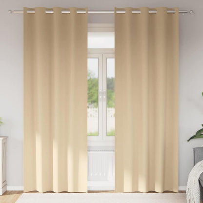 Blackout Curtains with Rings 2 pcs Cream 225 x 140 cm Polyester