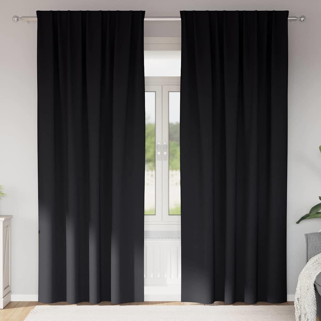 Blackout Curtains with Rings 2 pcs Black 260 x 140 cm Polyester
