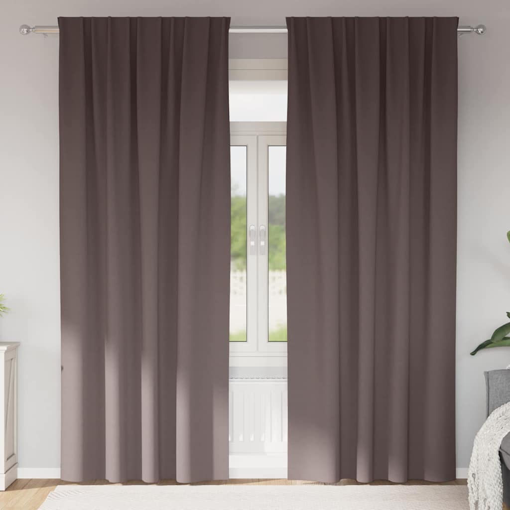 Blackout Curtains with Rings 2 pcs Dark Brown 225 x 140 cm