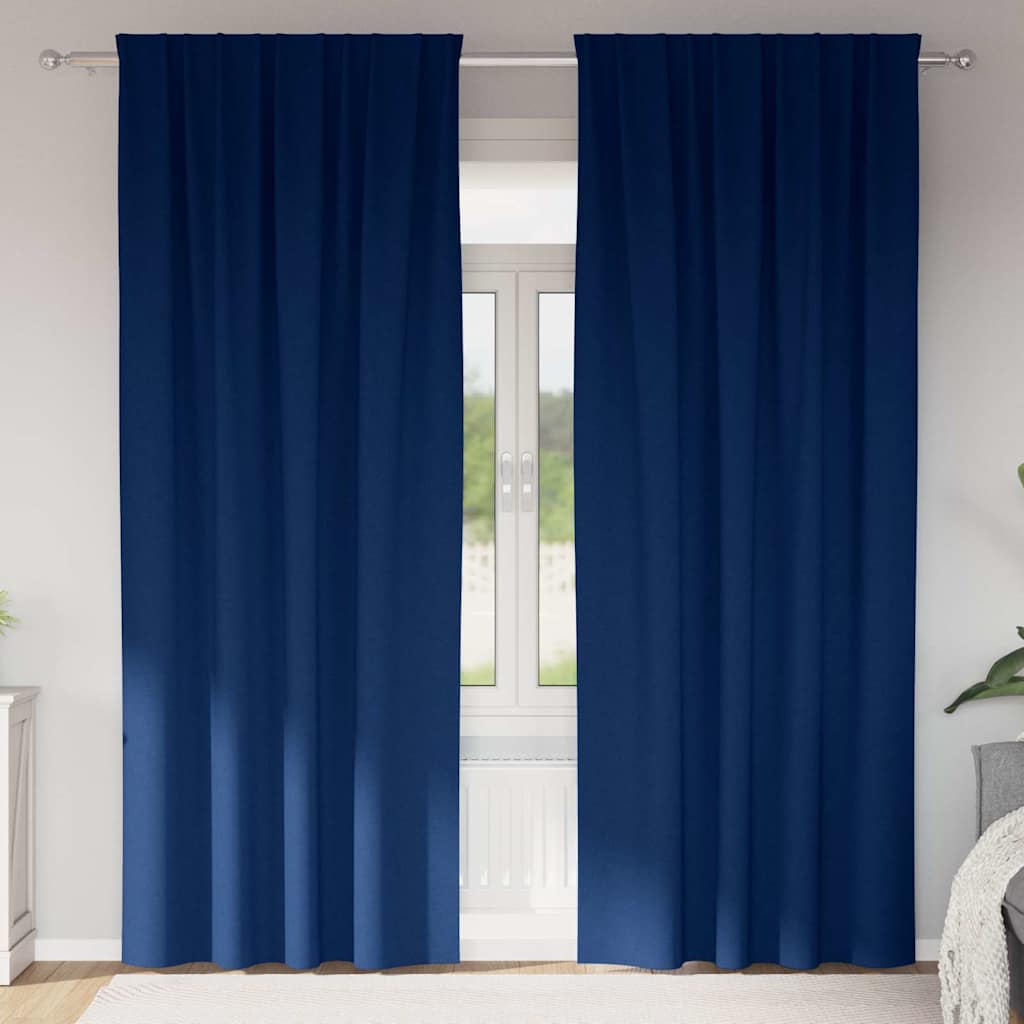 Blackout Curtains with Rings 2 pcs Dark Blue 225 x 140 cm