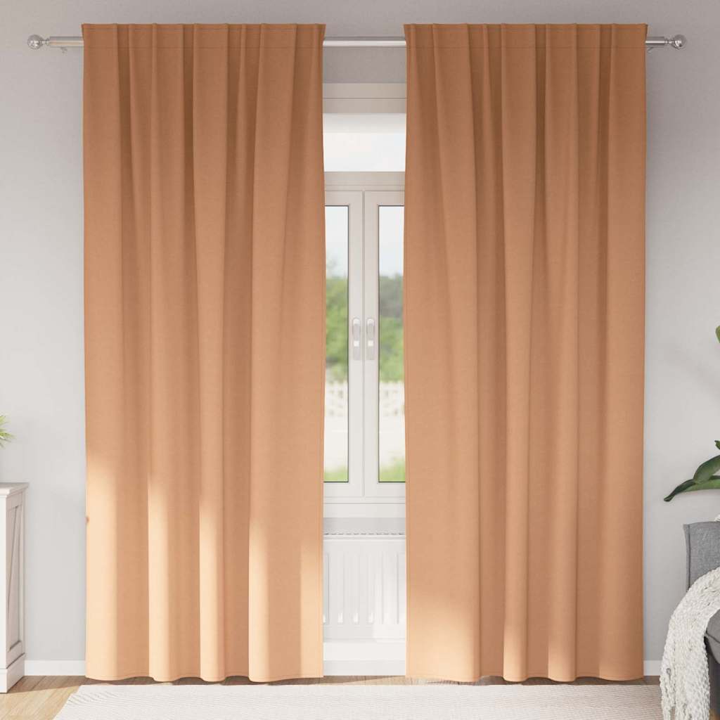 Blackout Curtains with Rings 2 pcs Light Brown 260 x 140 cm