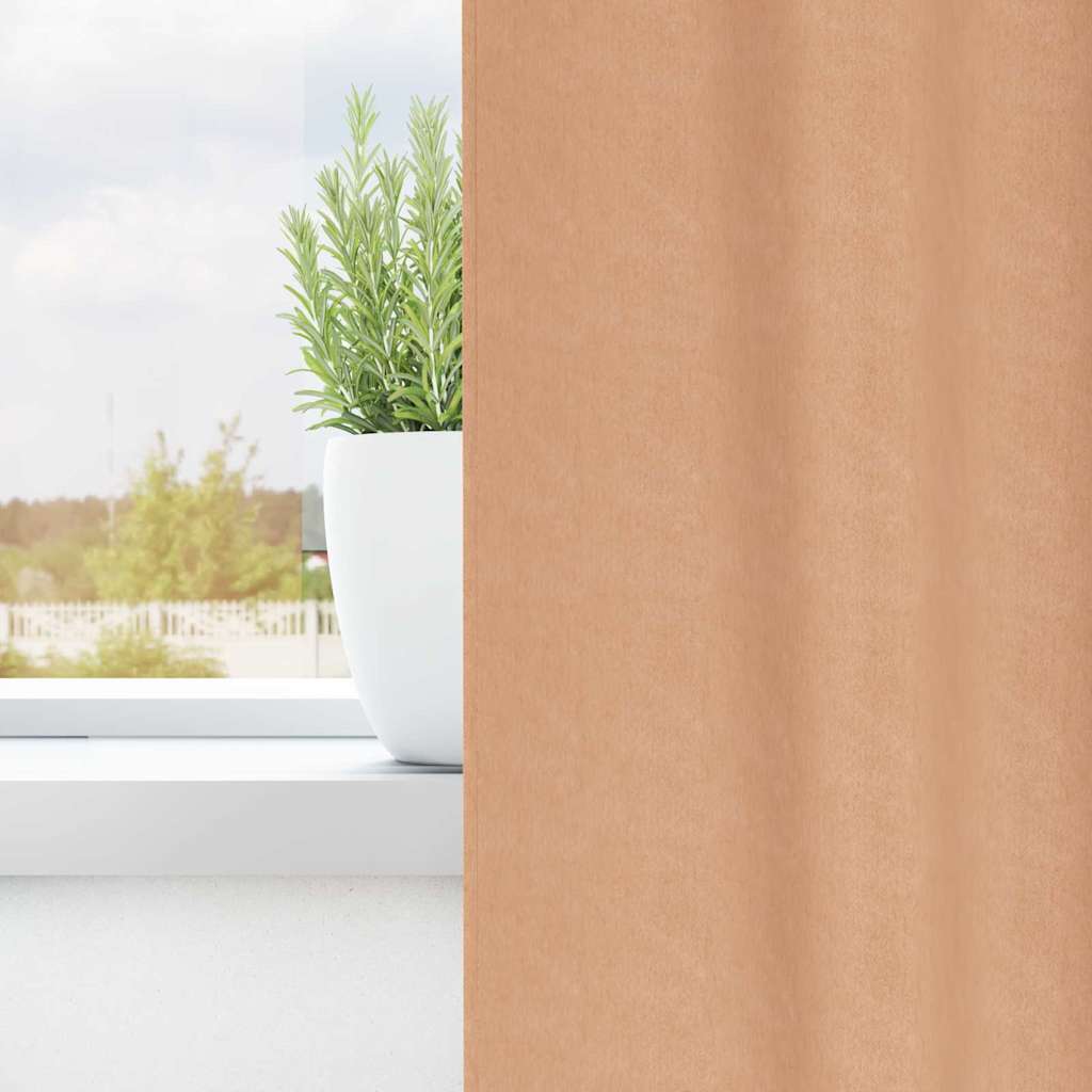 Blackout Curtains with Rings 2 pcs Light Brown 225 x 140 cm