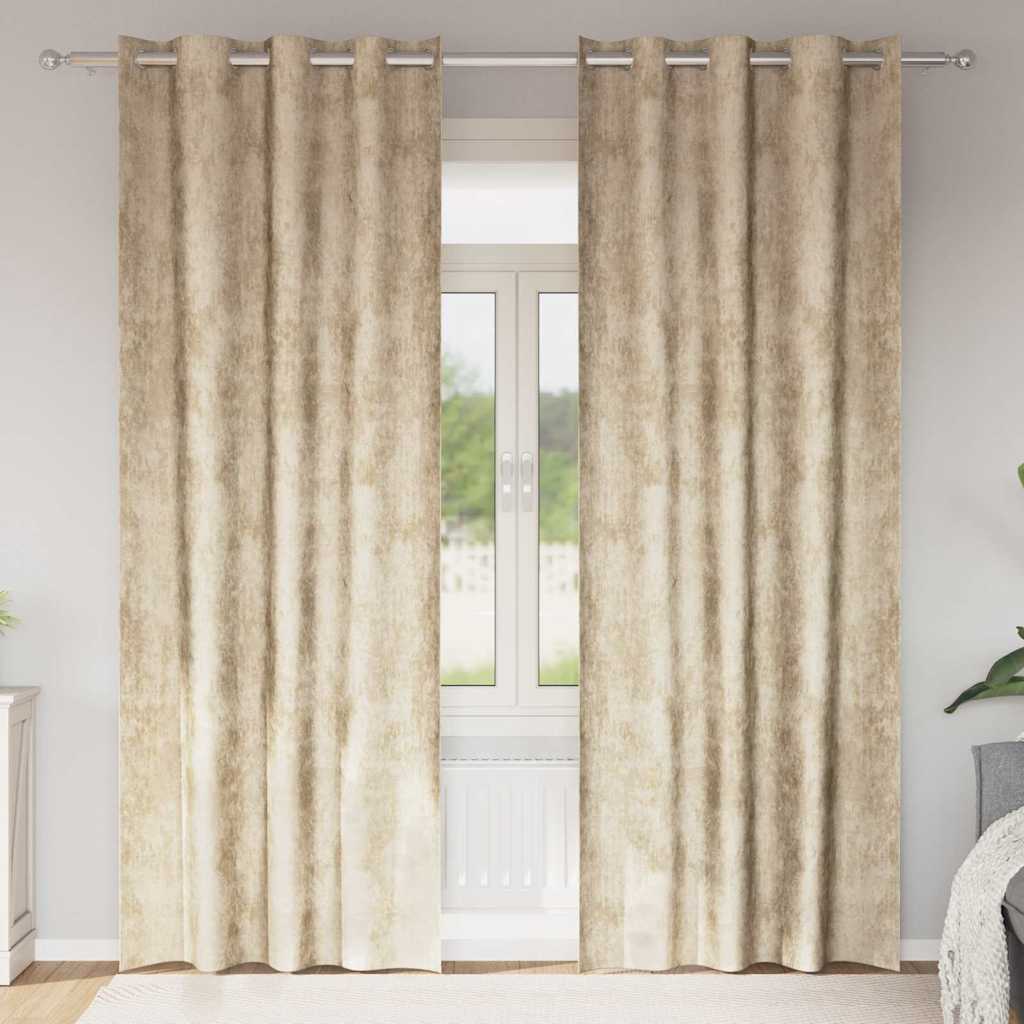 Velvet Curtains with Curtains 2 pcs Cream 260 x 140 cm Velvet