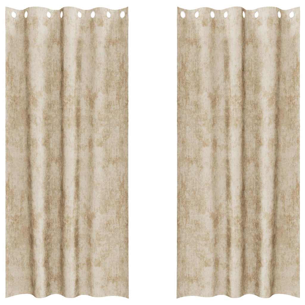 Velvet Curtains with Curtains 2 pcs Cream 260 x 140 cm Velvet