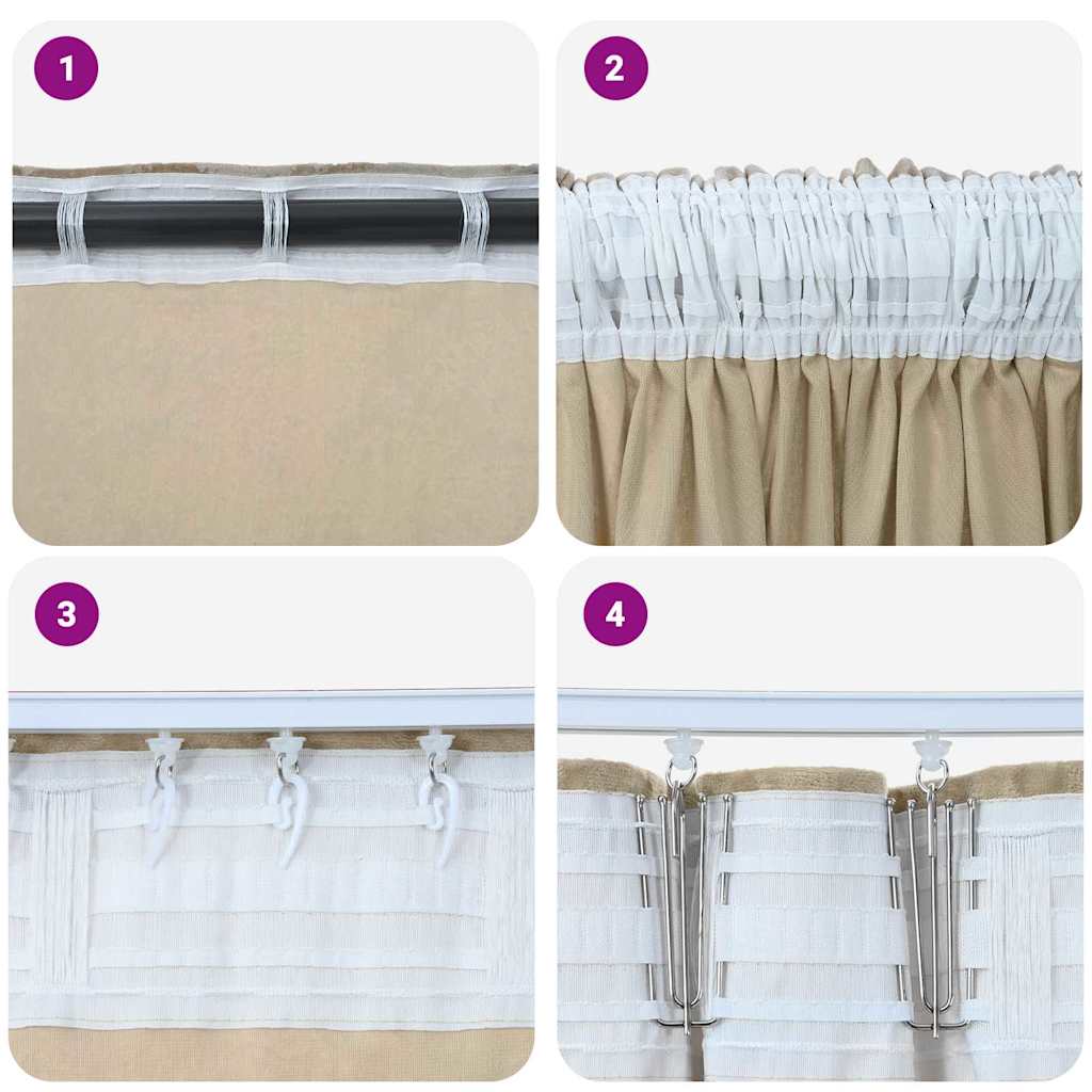 Velvet Curtains with Curtains 2 pcs Cream 175 x 140 cm Velvet