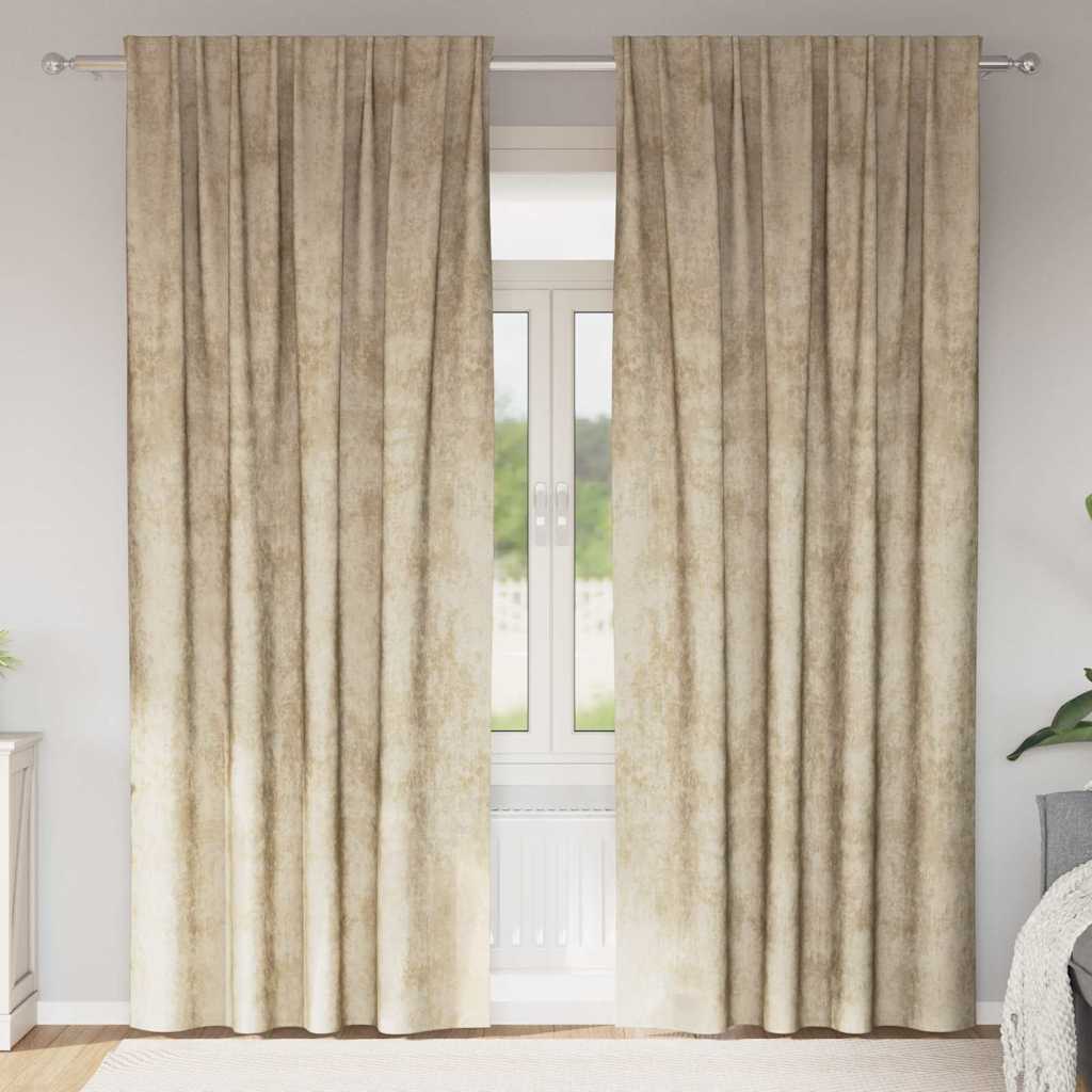 Velvet Curtains with Curtains 2 pcs Cream 245 x 140 cm Velvet