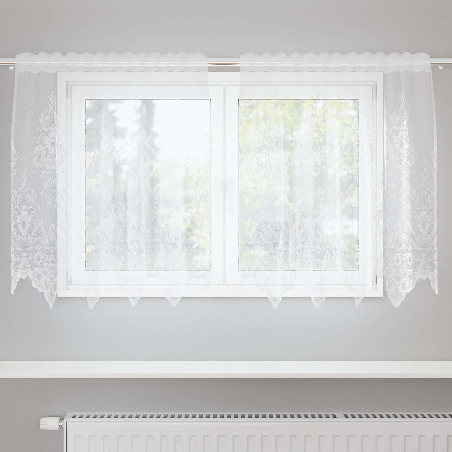 Lace Curtain with Curtains Floral White 100 x 150 cm Polyester