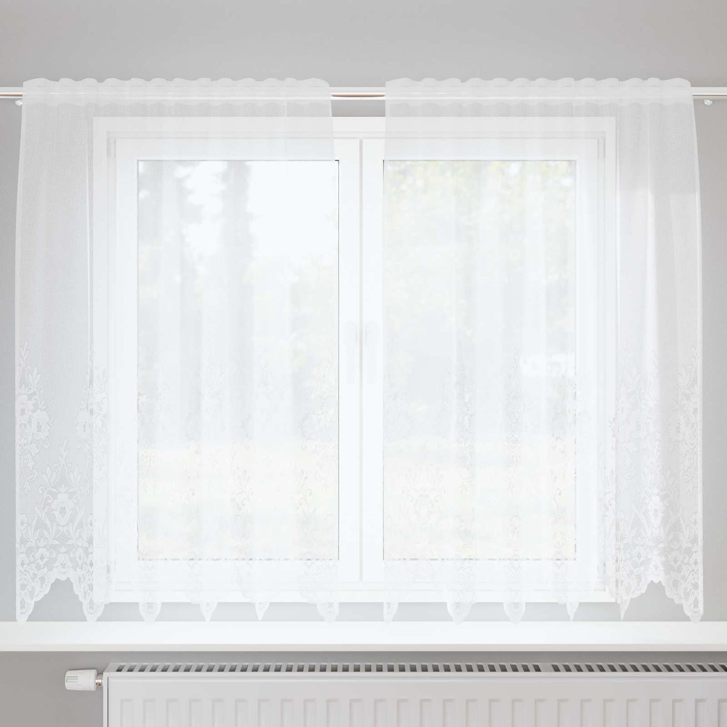 Lace Curtain with Curtains Floral White 180 x 150 cm Polyester