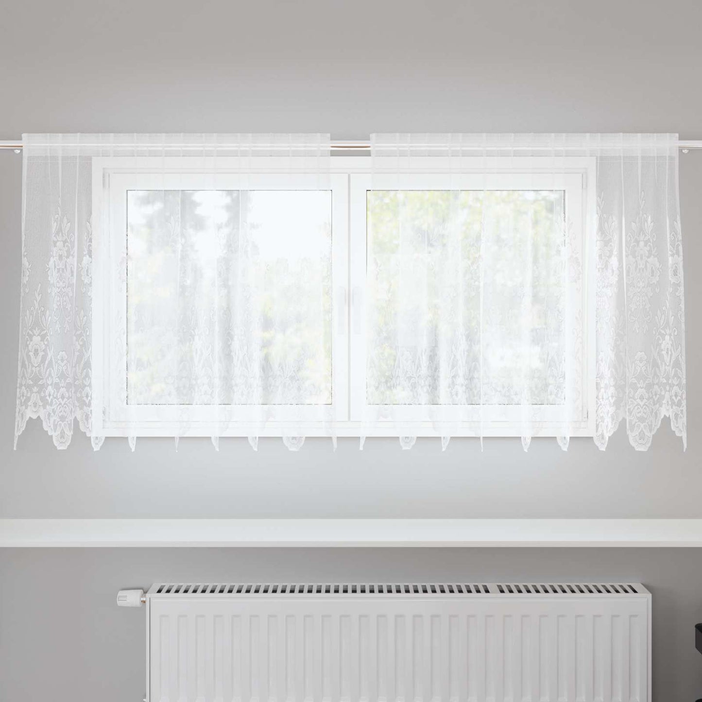 Lace Curtain with Curtains Floral White 100 x 200 cm Polyester