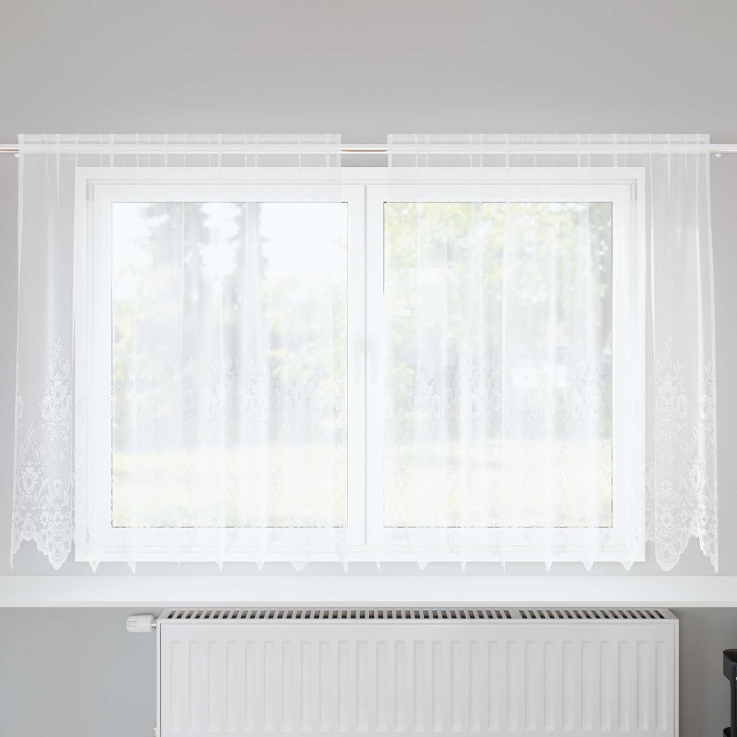 Lace Curtain with Curtains Floral White 180 x 200 cm Polyester