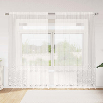 Lace Curtain with Curtains Floral White 245 x 200 cm Polyester