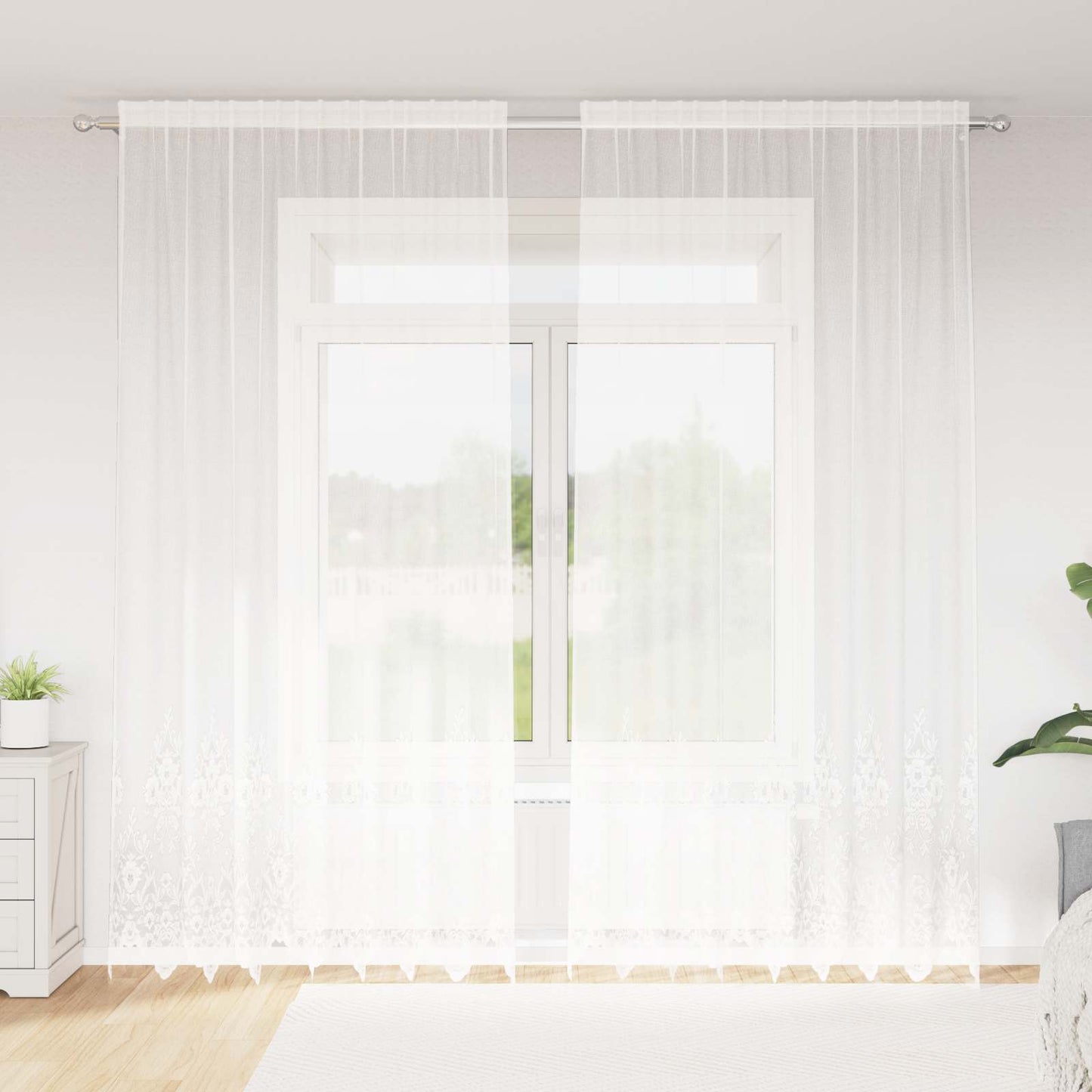 Lace Curtain with Curtains Floral White 280 x 200 cm Polyester