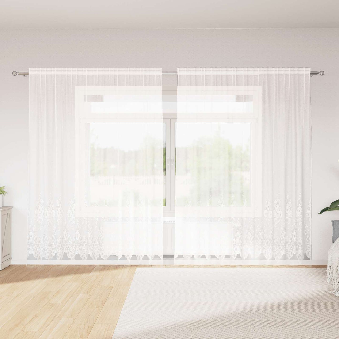 Lace Curtain with Curtains Floral White 240 x 300 cm Polyester