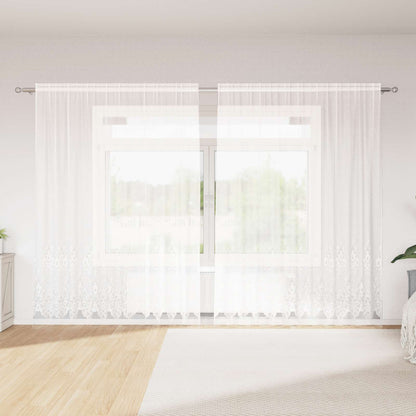 Lace Curtain with Curtains Floral White 240 x 300 cm Polyester