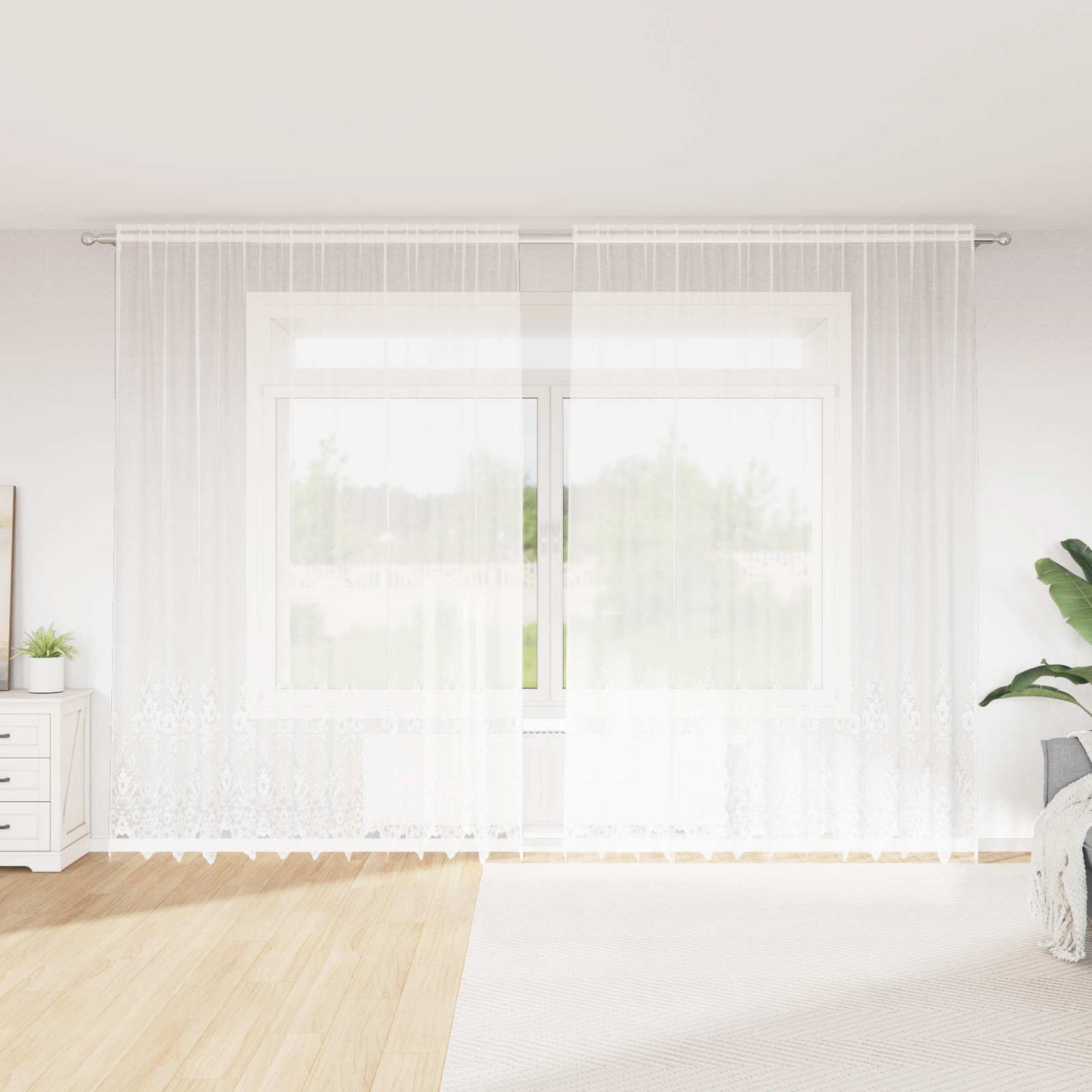 Lace Curtain with Curtains Floral White 280 x 300 cm Polyester