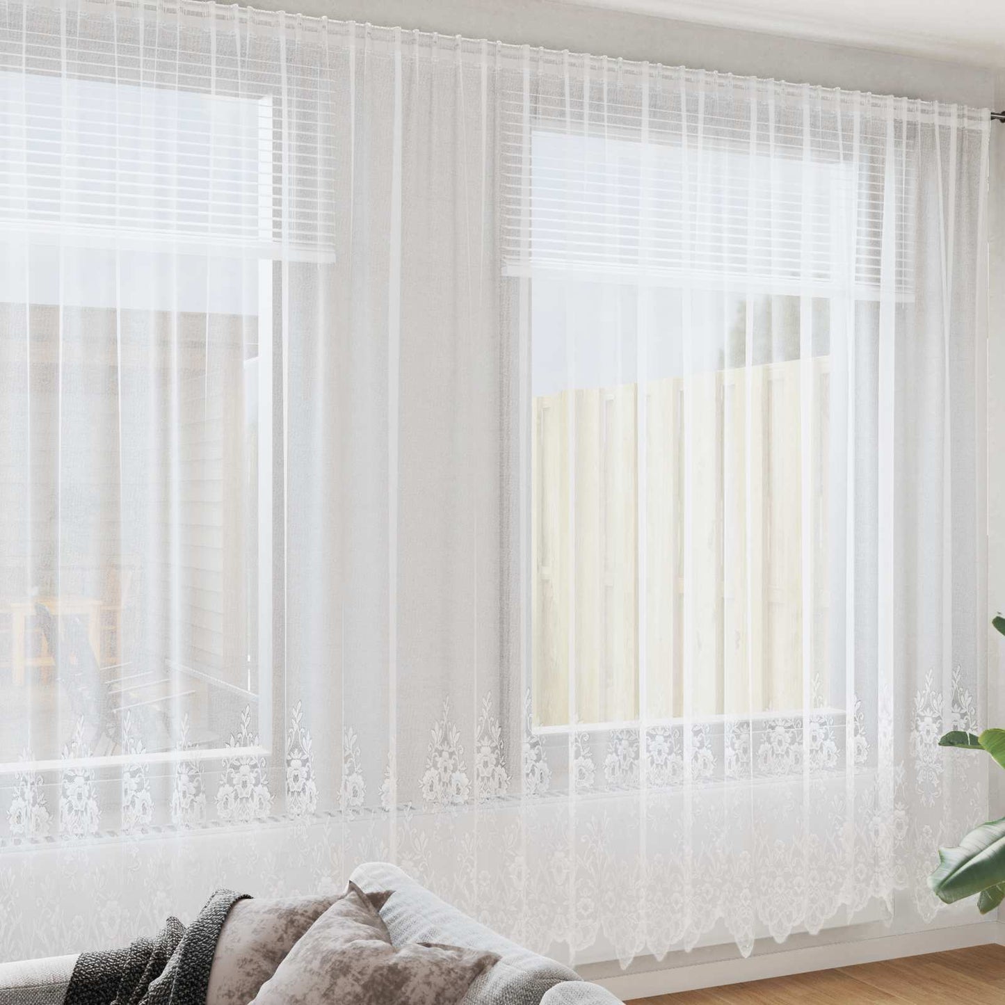 Lace Curtain with Curtains Floral White 300 x 400 cm Polyester