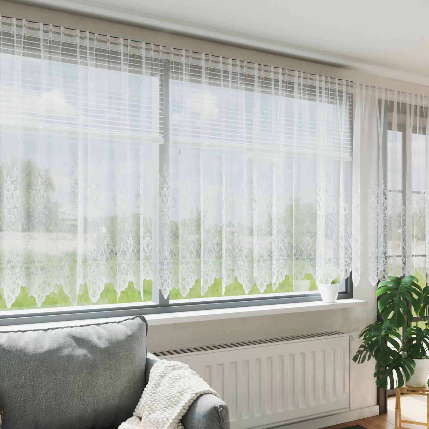 Lace Curtain with Curtains Floral White 240 x 500 cm Polyester