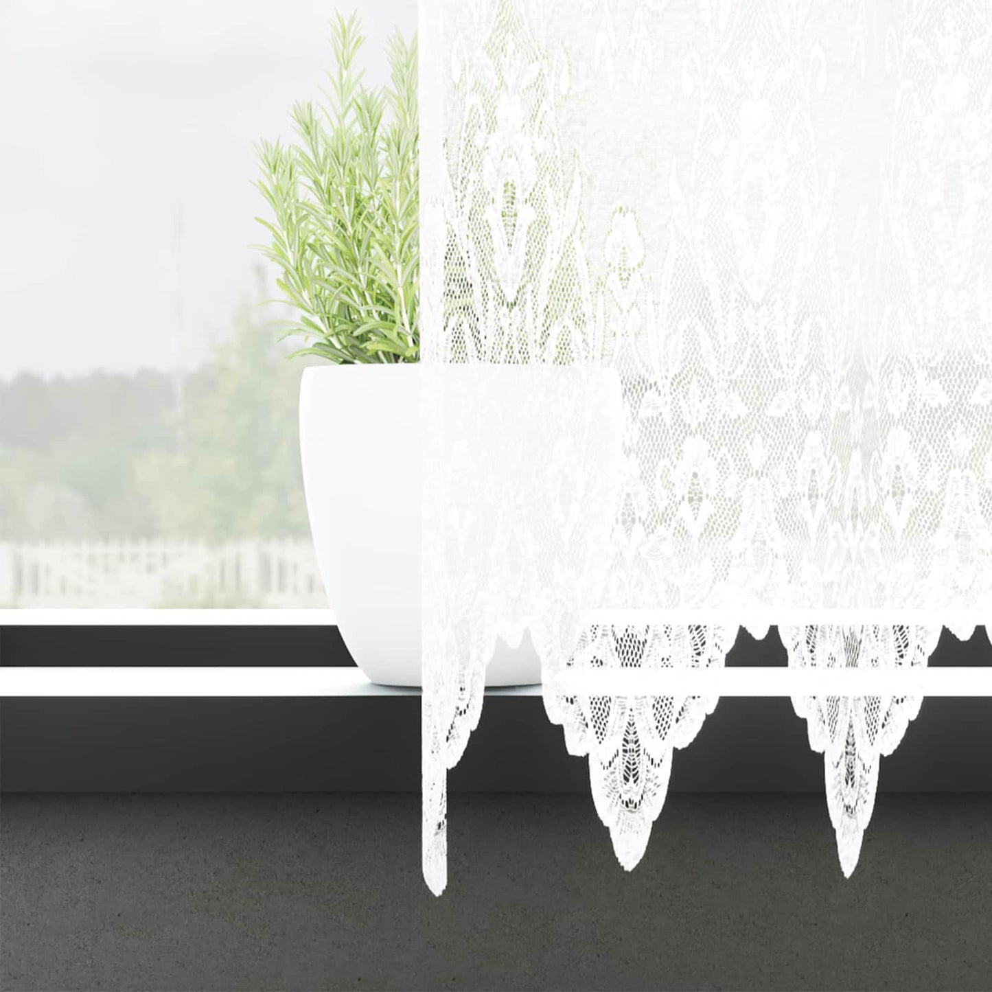 Lace Curtain with Curtains Floral White 220 x 600 cm Polyester