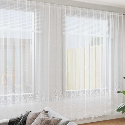 Lace Curtain with Curtains Floral White 300 x 600 cm Polyester