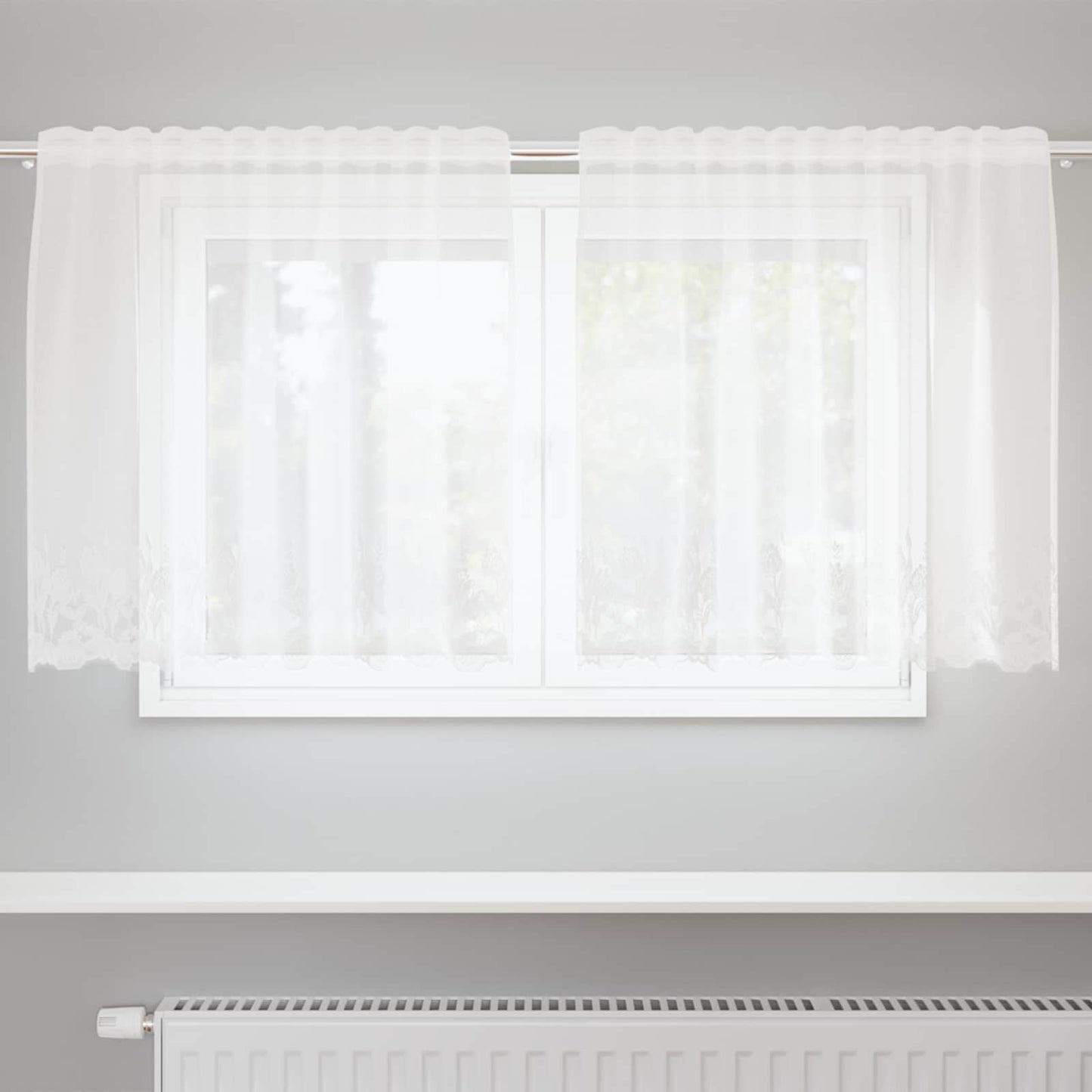 Lace Curtain with Curtains Floral White 100 x 150 cm Polyester