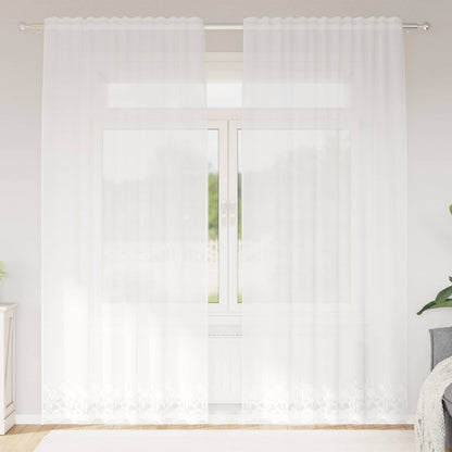 Lace Curtain with Curtains Floral White 240 x 150 cm Polyester