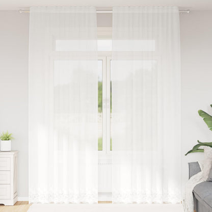 Lace Curtain with Curtains Floral White 280 x 150 cm Polyester