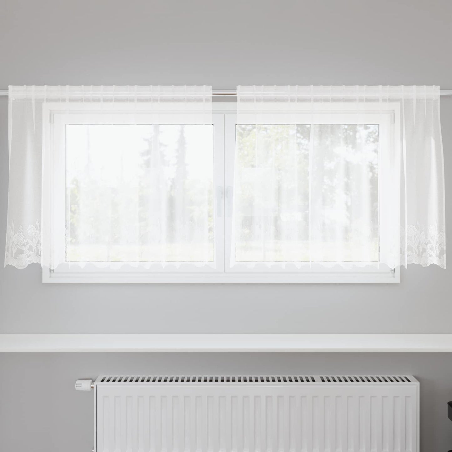Lace Curtain with Curtains Floral White 100 x 200 cm Polyester