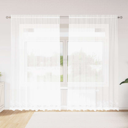 Lace Curtain with Curtains Floral White 200 x 200 cm Polyester