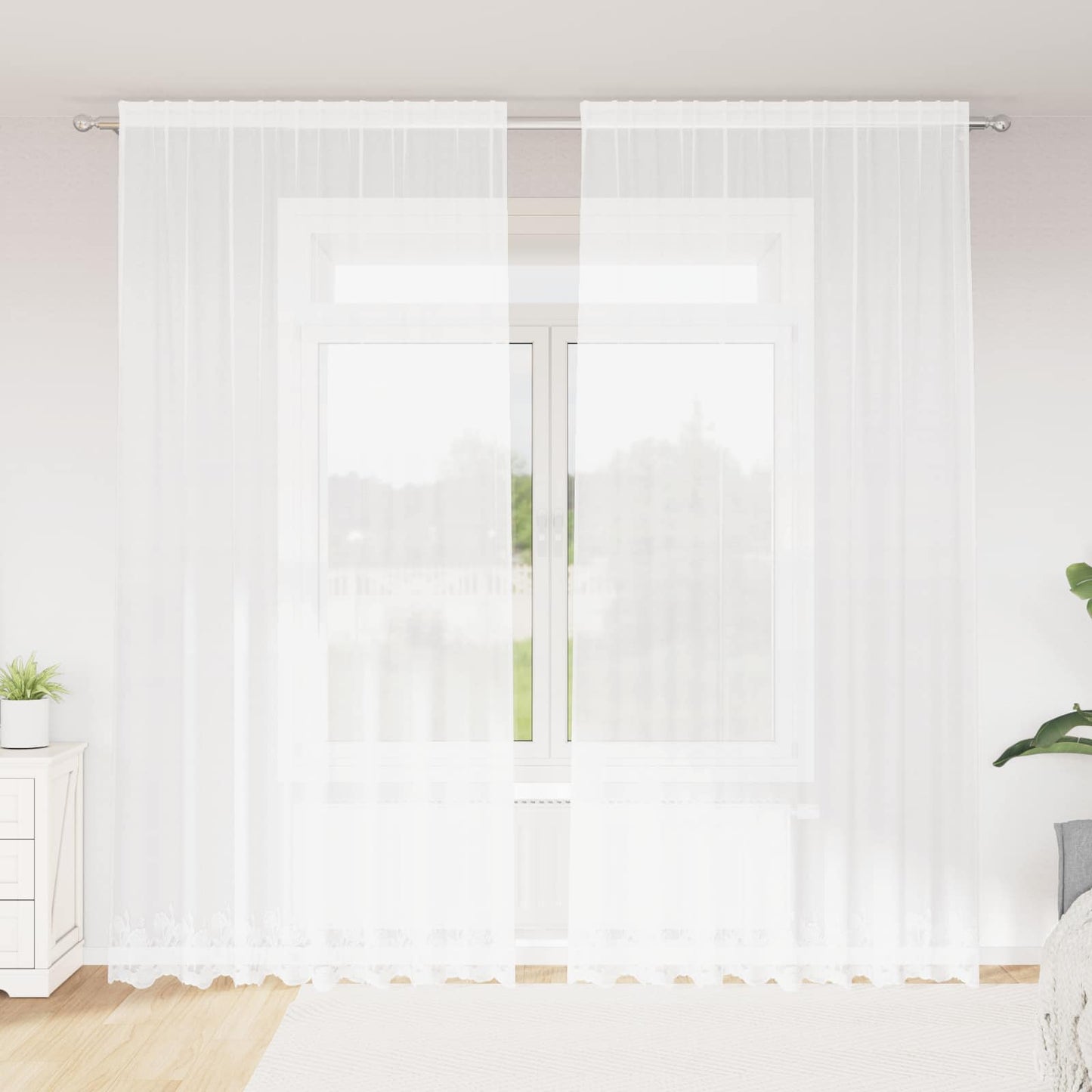 Lace Curtain with Curtains Floral White 280 x 200 cm Polyester