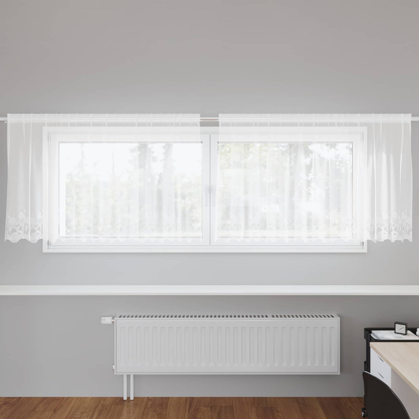 Lace Curtain with Curtains Floral White 100 x 300 cm Polyester