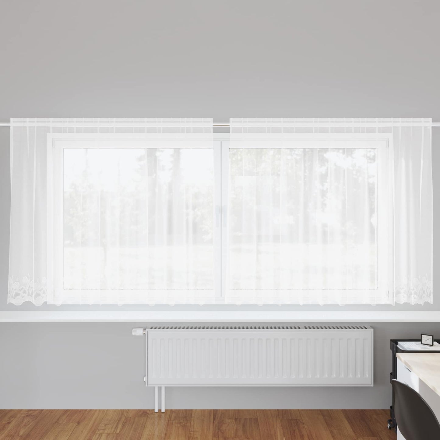 Lace Curtain with Curtains Floral White 160 x 300 cm Polyester