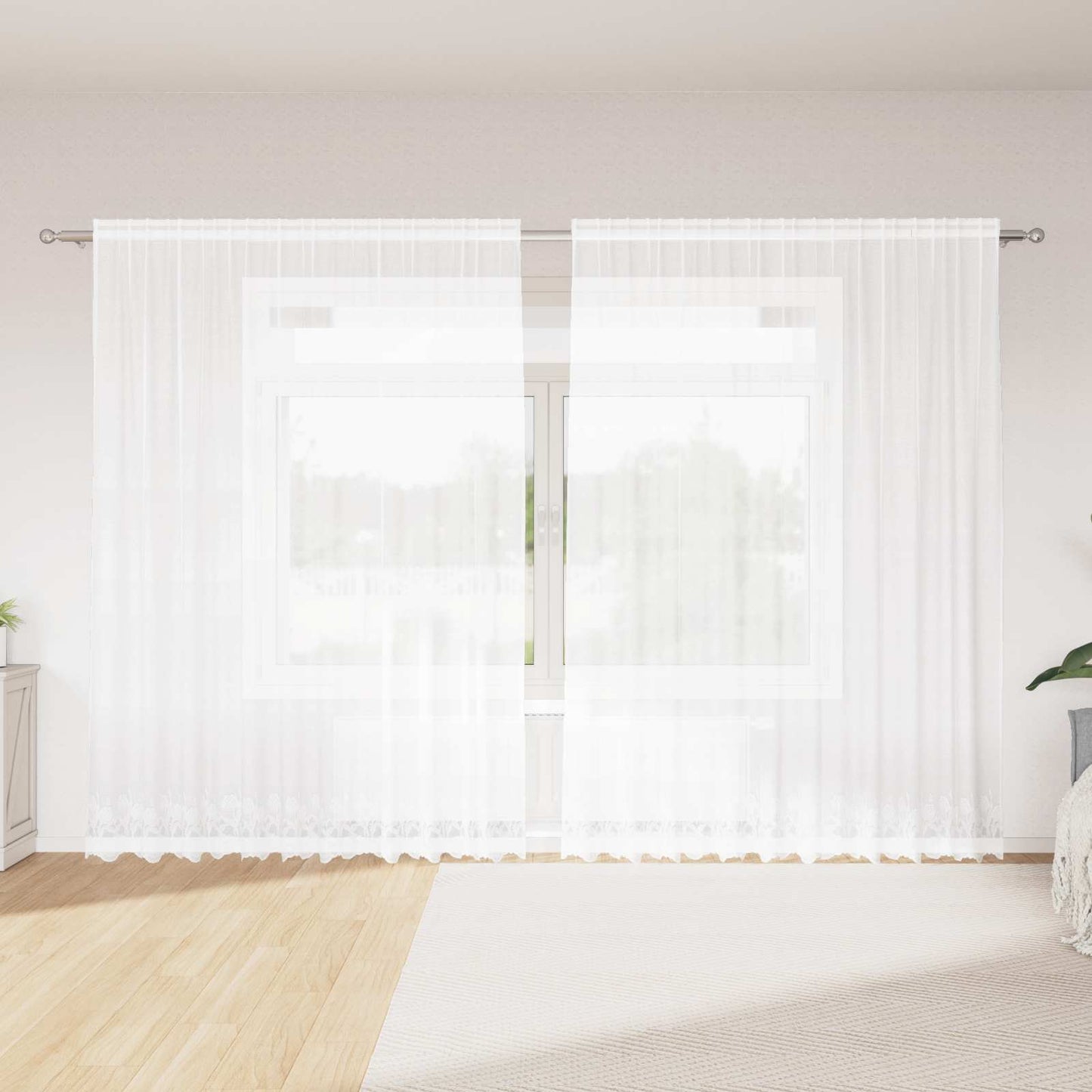 Lace Curtain with Curtains Floral White 200 x 300 cm Polyester