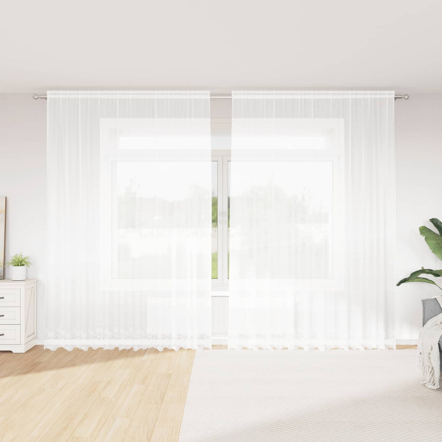Lace Curtain with Curtains Floral White 300 x 300 cm Polyester