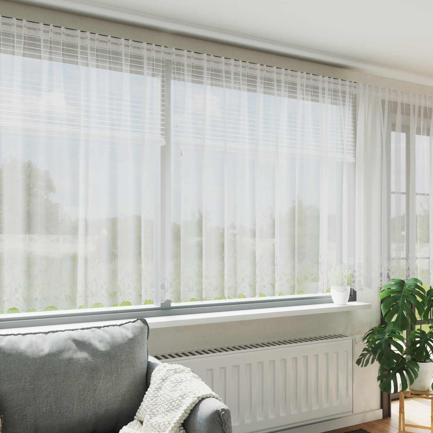 Lace Curtain with Curtains Floral White 180 x 500 cm Polyester