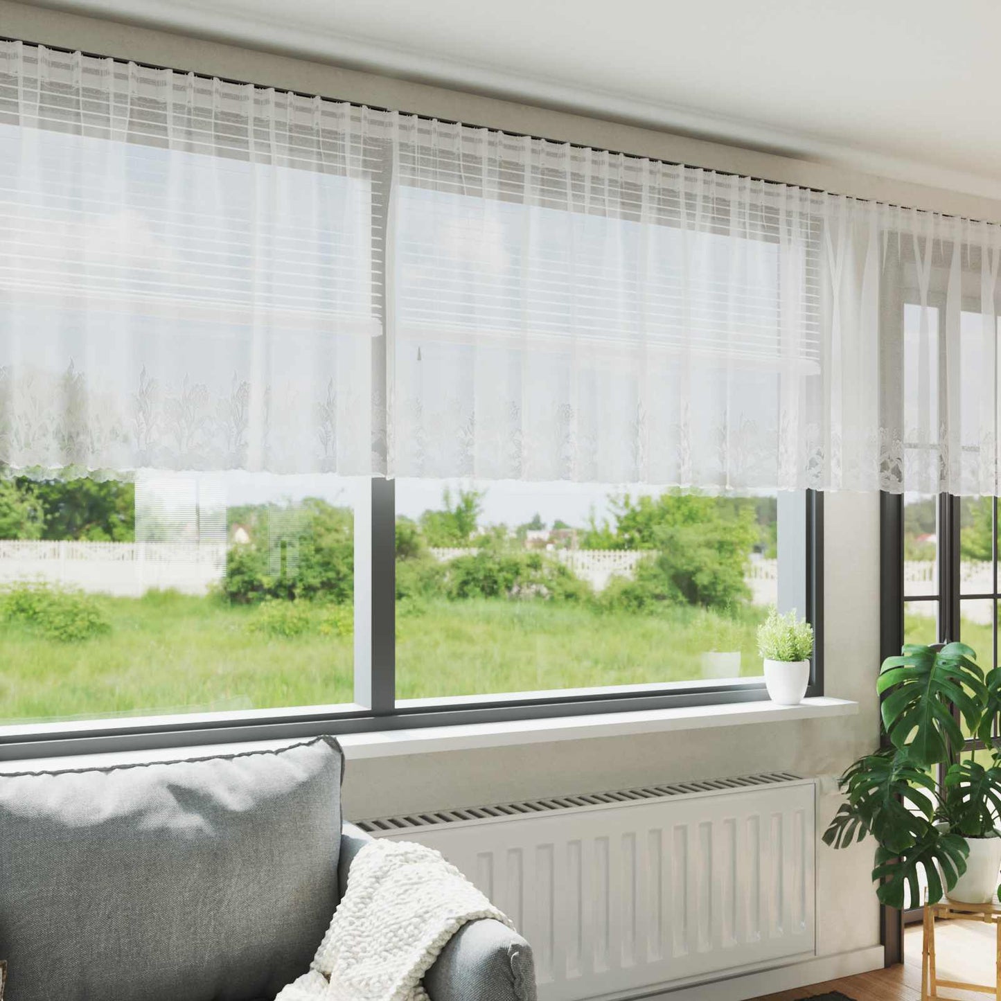 Lace Curtain with Curtains Floral White 120 x 600 cm Polyester