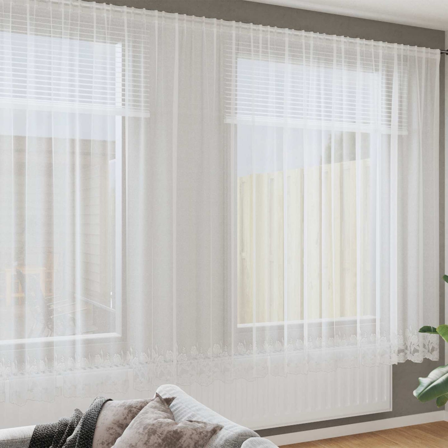 Lace Curtain with Curtains Floral White 245 x 750 cm Polyester