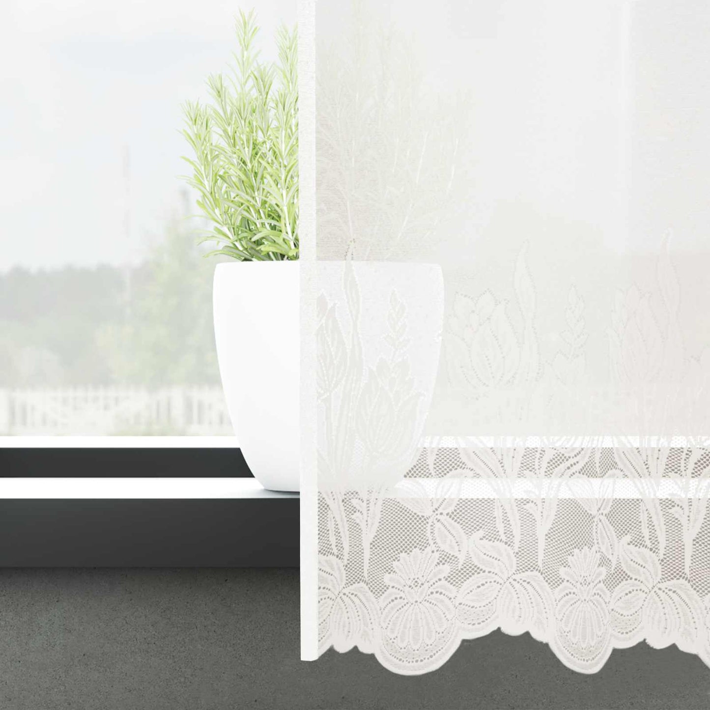 Lace Curtain with Curtains White 900 x 140 cm Polyester
