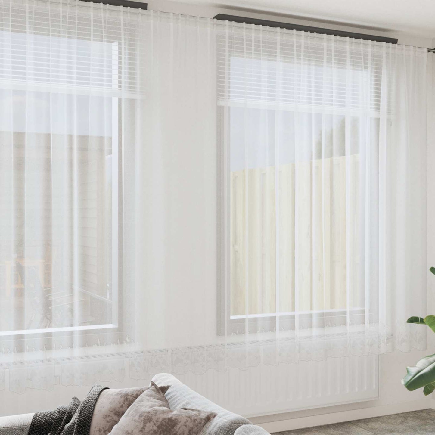 Lace Curtain with Curtains Floral White 260 x 1200 cm Polyester