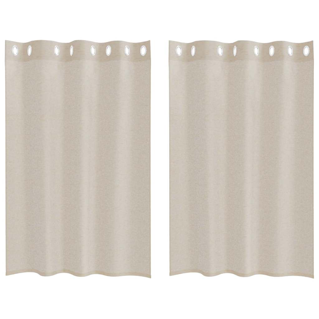 Voile Curtain with Curtains 2 pcs Sand 140 x 140 cm Polyester