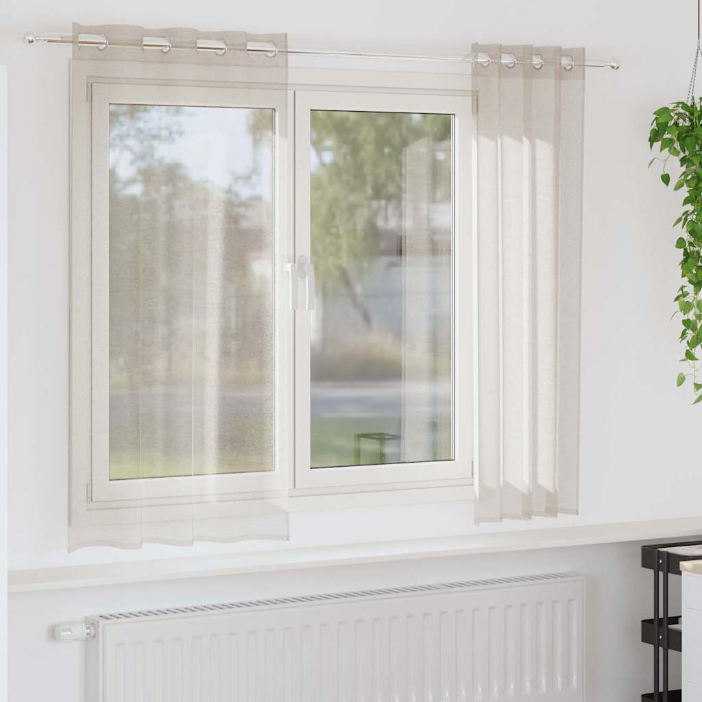 Voile Curtain with Curtains 2 pcs Sand 175 x 140 cm Polyester
