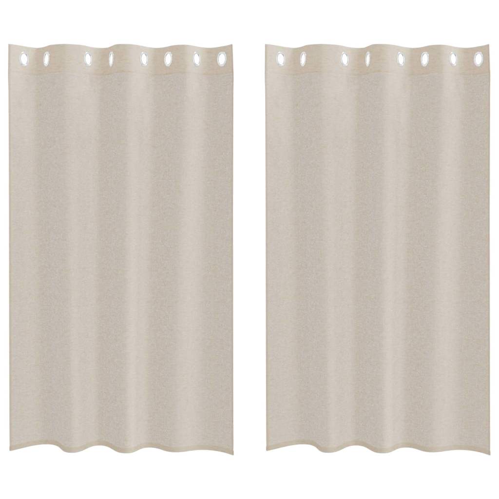 Voile Curtain with Curtains 2 pcs Sand 175 x 140 cm Polyester