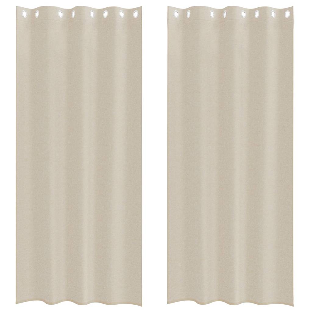 Voile Curtain with Curtains 2 pcs Sand 260 x 140 cm Polyester