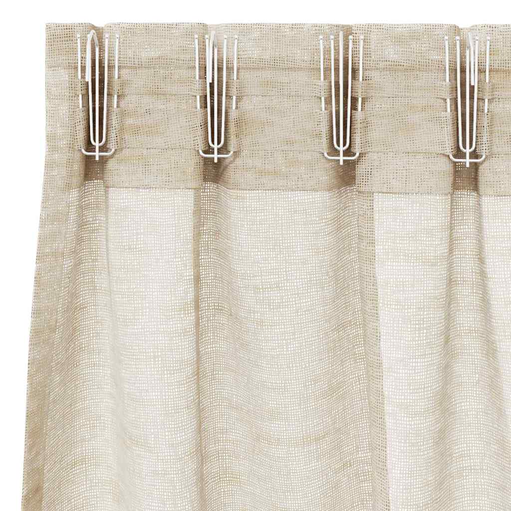 Voile Curtain with Curtains 2 pcs Sand 175 x 140 cm Polyester