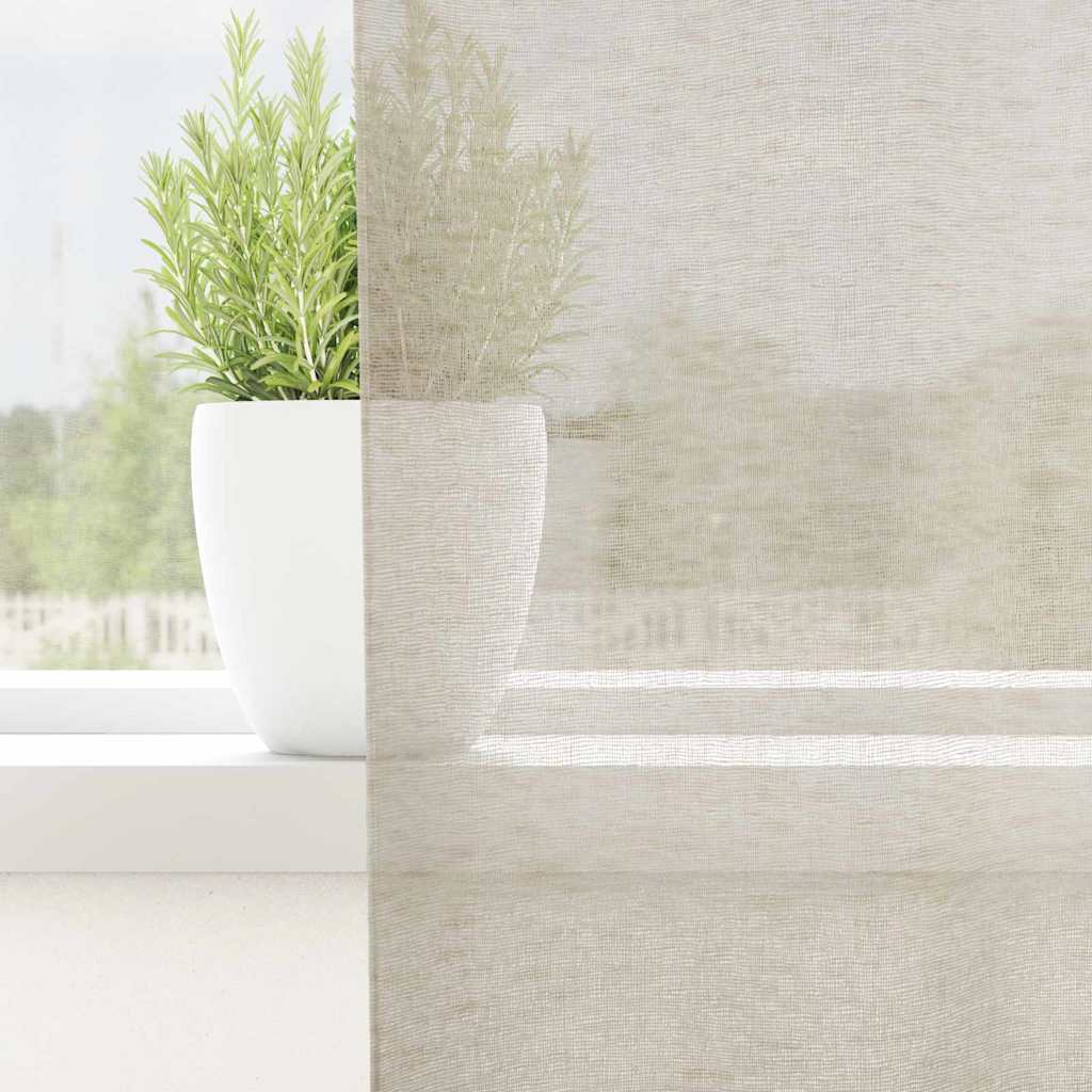 Voile Curtain with Curtains 2 pcs Sand 175 x 140 cm Polyester