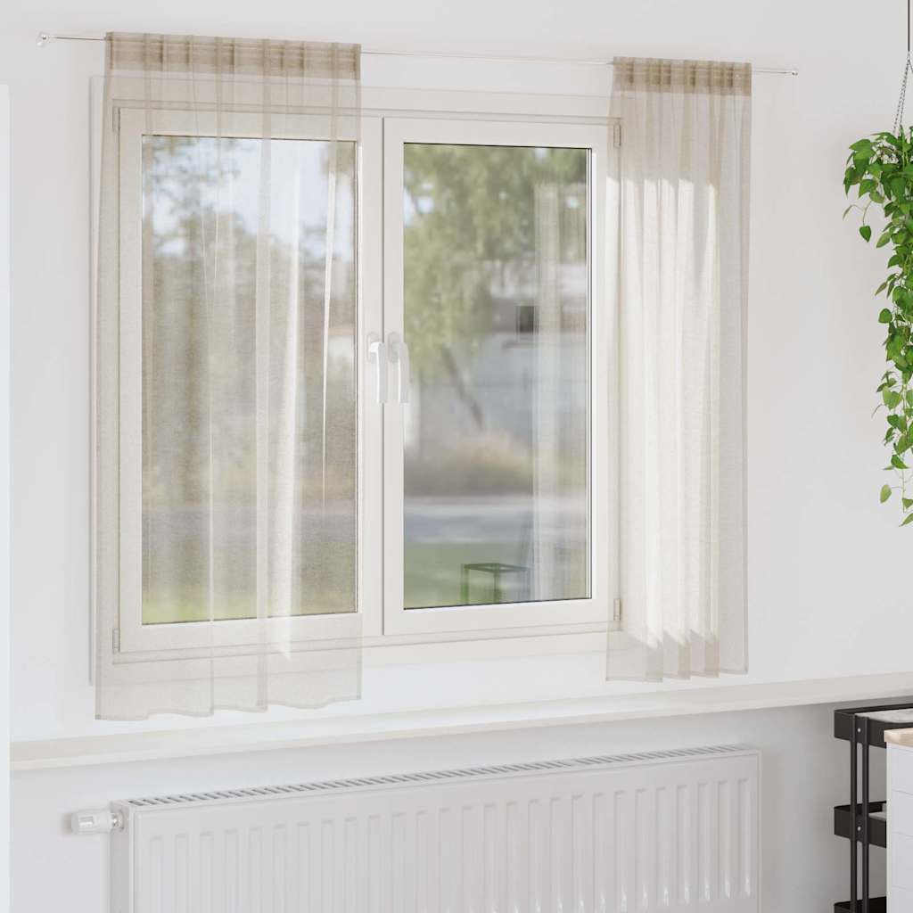 Voile Curtain with Curtains 2 pcs Sand 175 x 140 cm Polyester